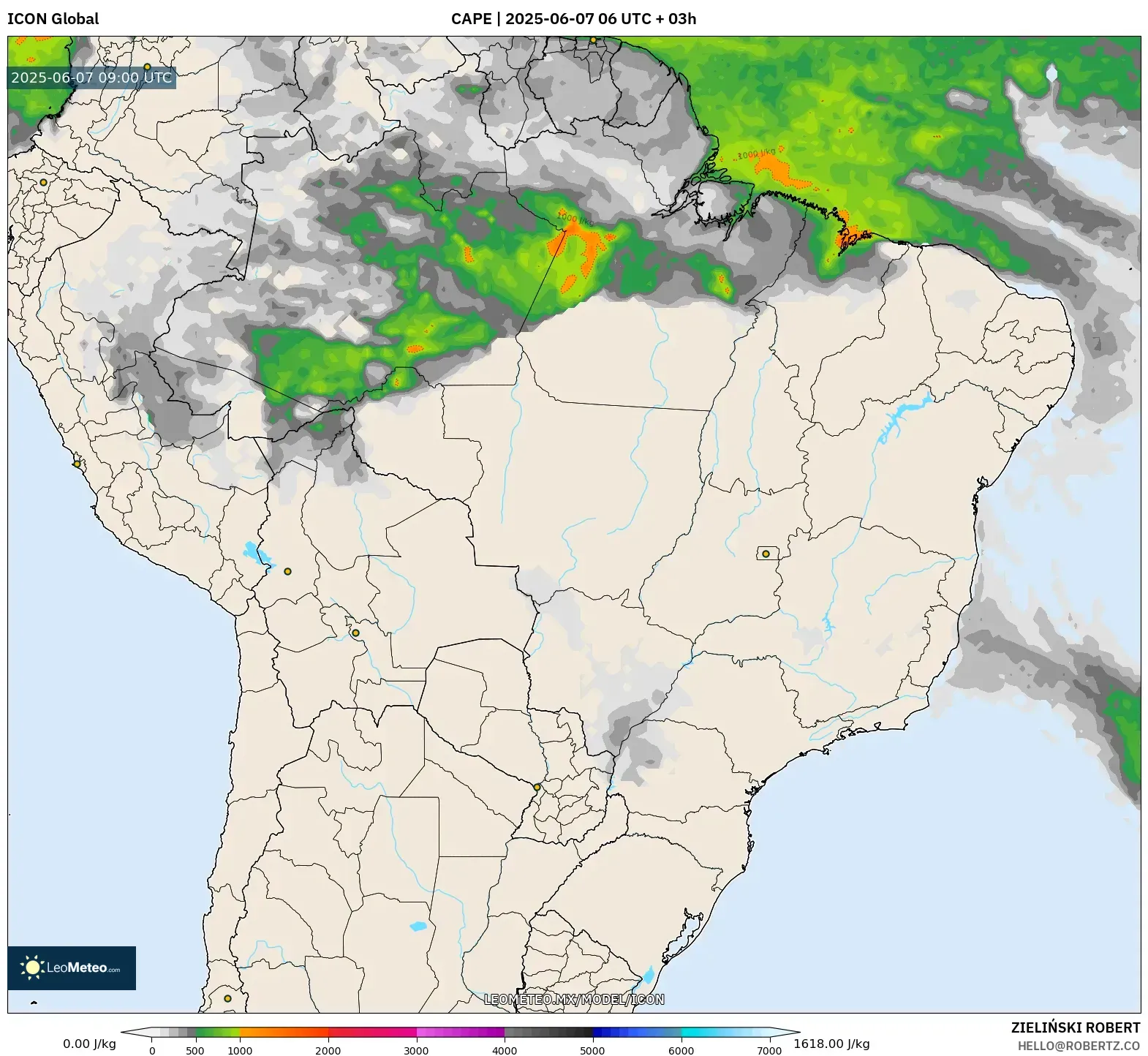 ICON model - Brasil, CAPE ICON model - Brasil, CAPE