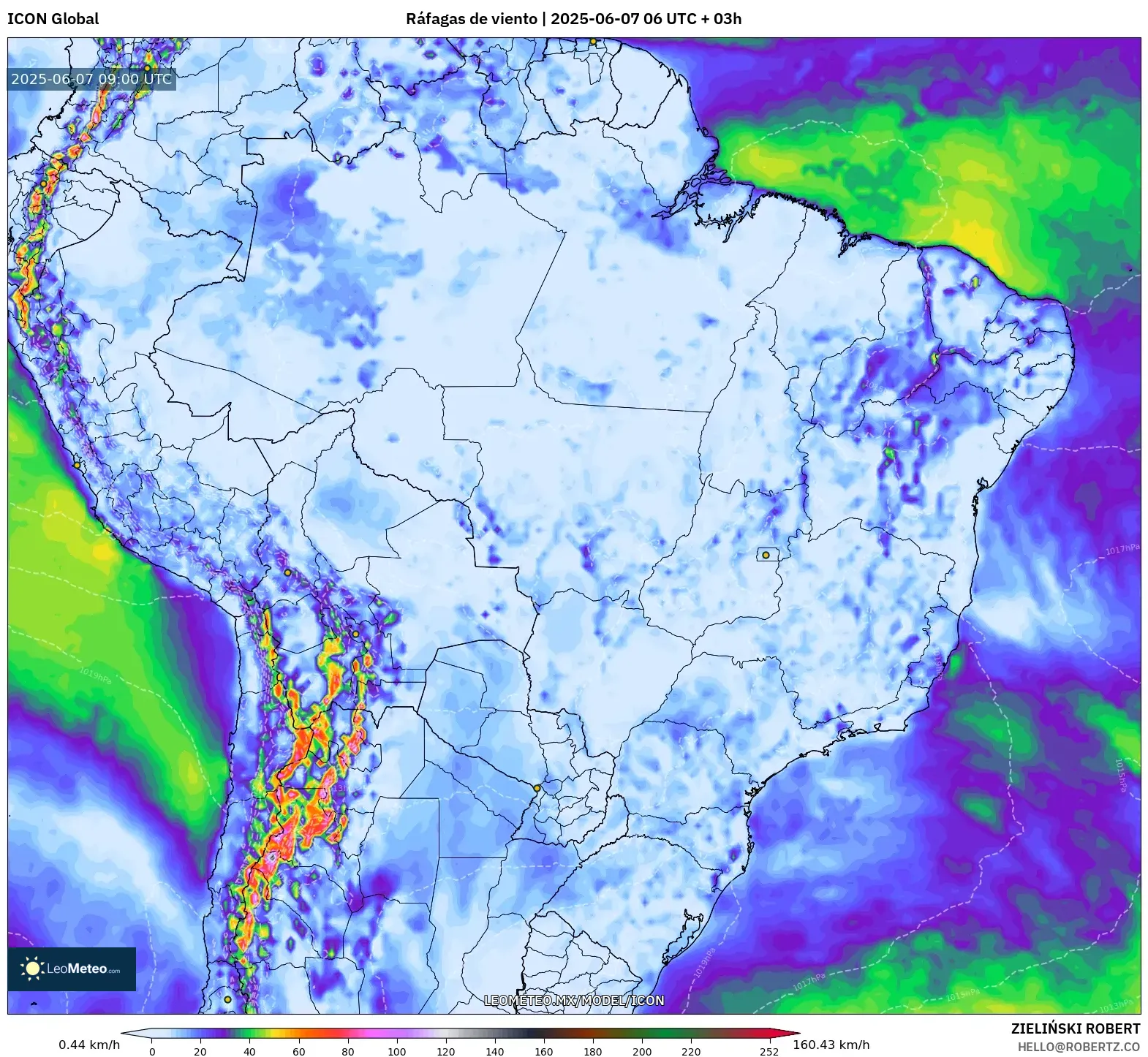 ICON model - Brasil, Ráfagas de viento ICON model - Brasil, Ráfagas de viento