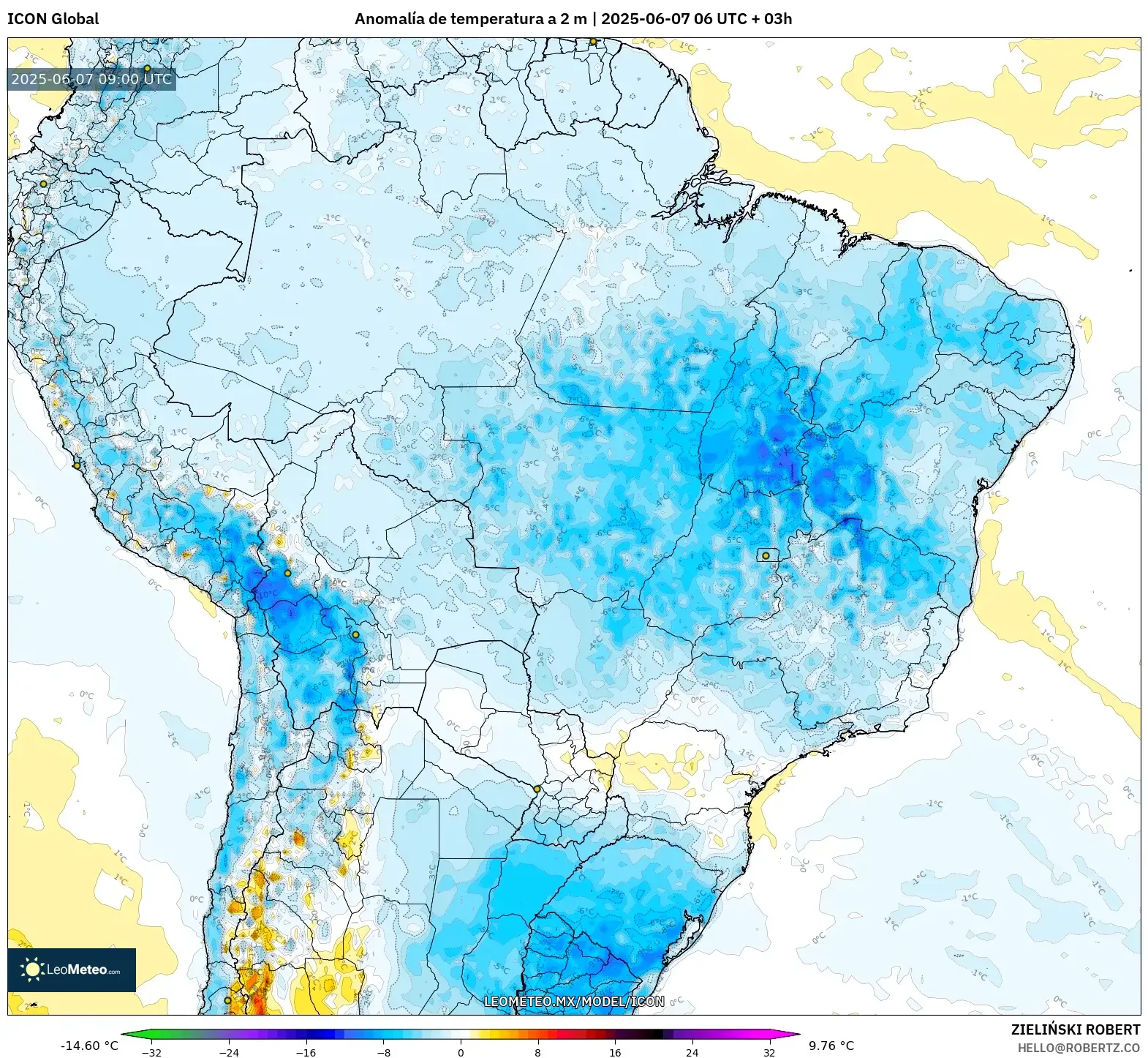 ICON model - Brasil, Anomalía de temperatura a 2 m