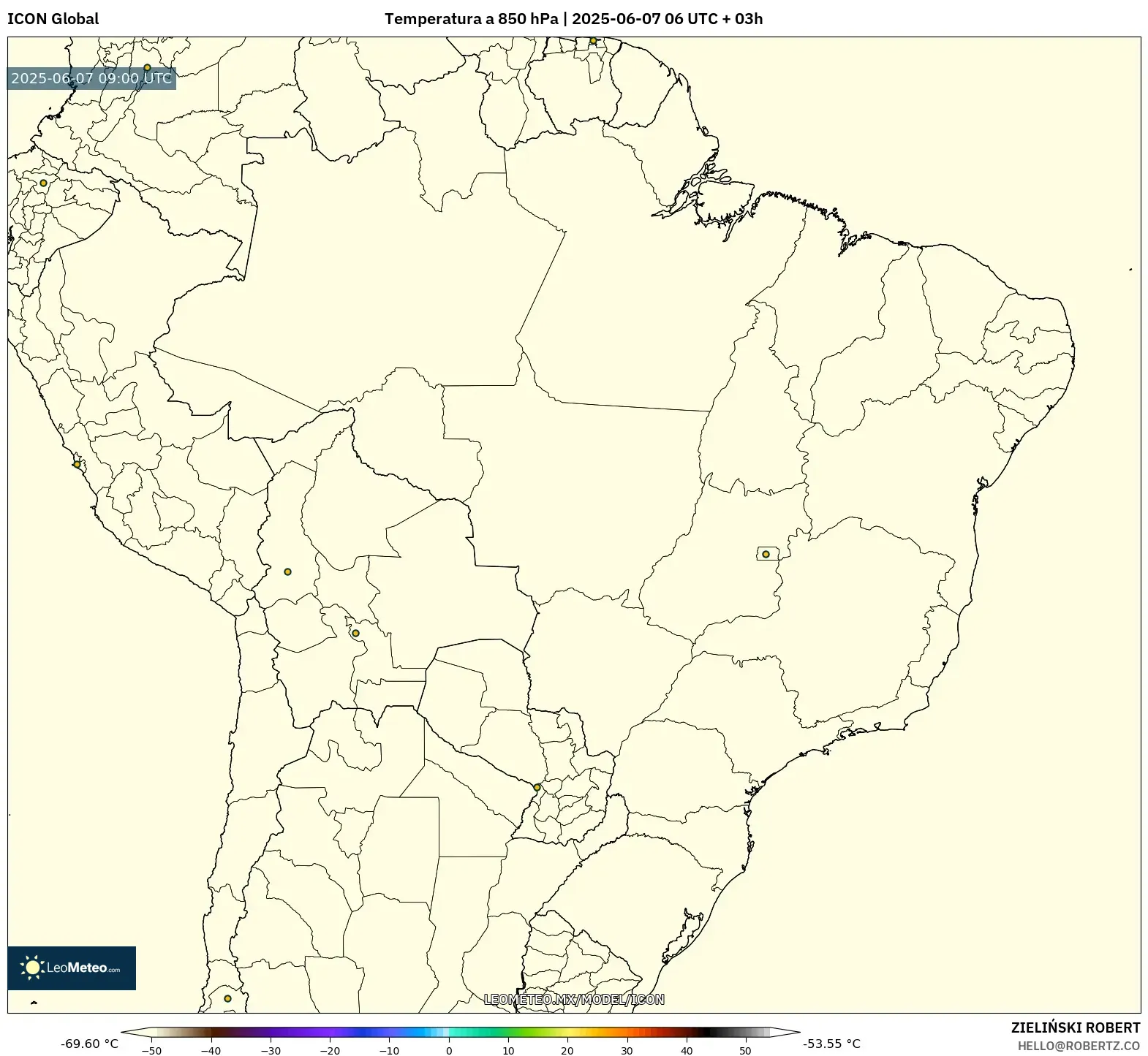 ICON model - Brasil, Temperatura a 850 hPa ICON model - Brasil, Temperatura a 850 hPa