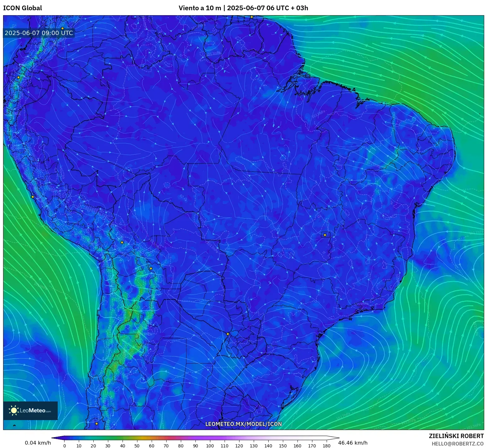 ICON model - Brasil, Viento a 10 m ICON model - Brasil, Viento a 10 m