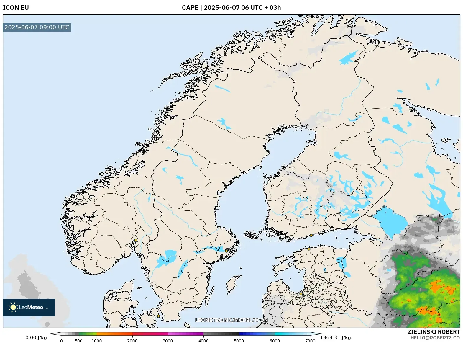 ICON model - Escandinavia, CAPE ICON model - Escandinavia, CAPE