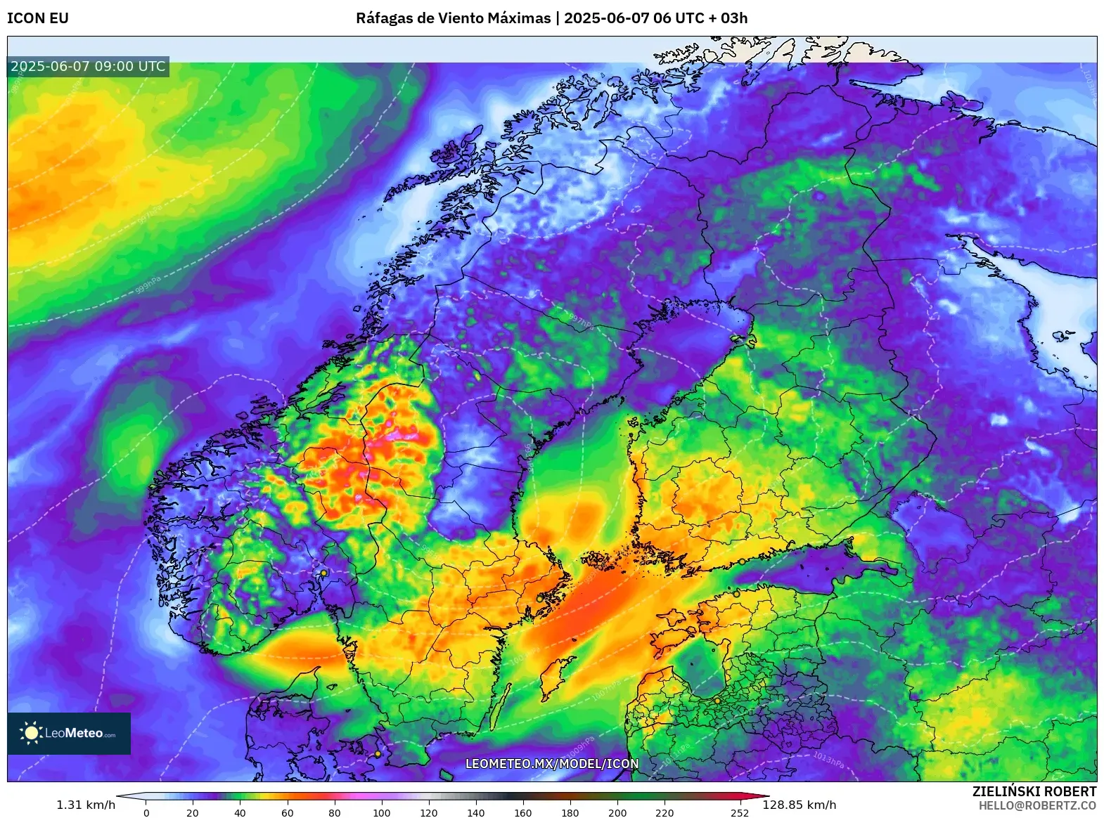 ICON model - Escandinavia, Ráfagas de Viento Máximas ICON model - Escandinavia, Ráfagas de Viento Máximas