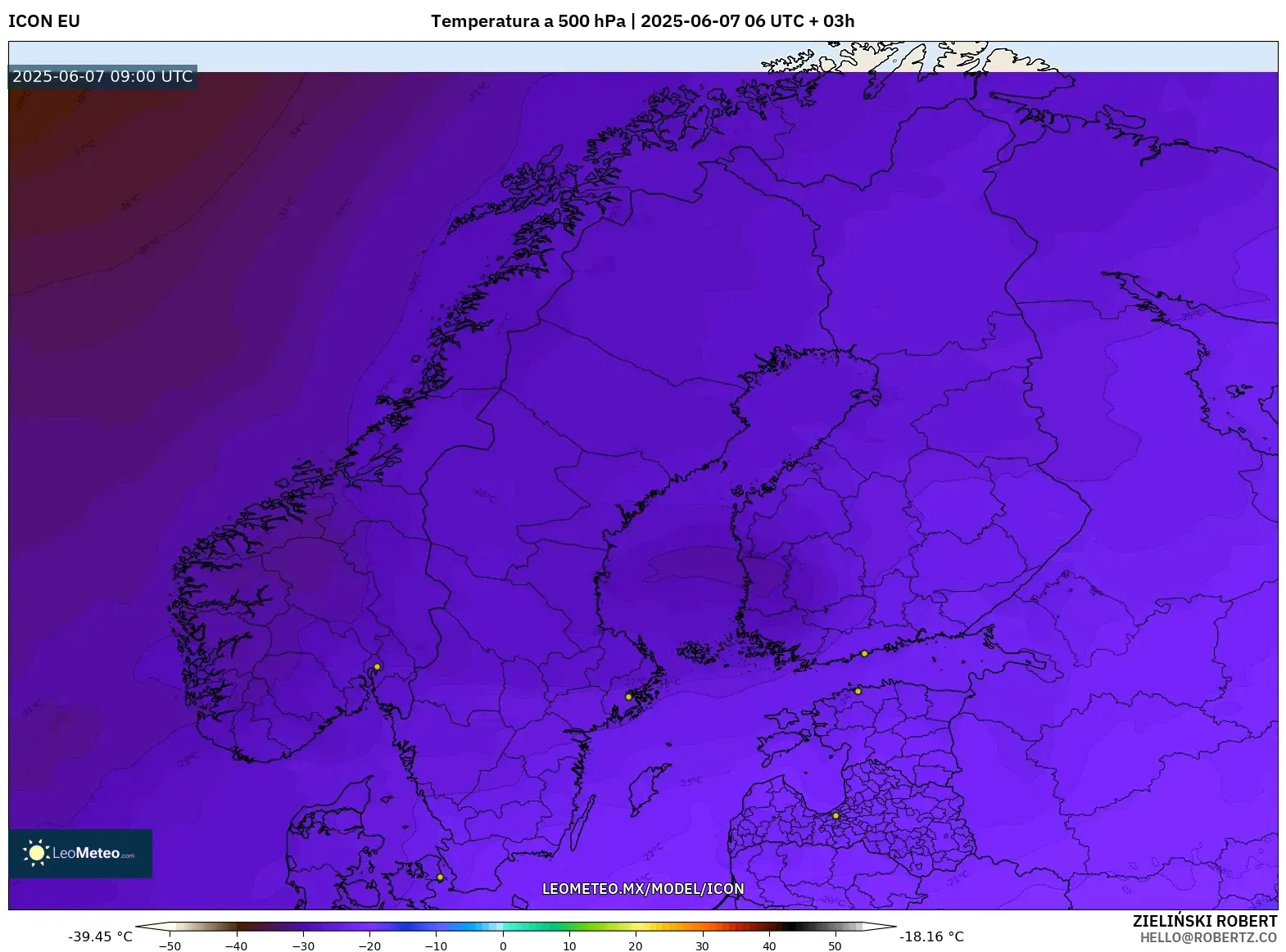 ICON model - Escandinavia, Temperatura a 500 hPa ICON model - Escandinavia, Temperatura a 500 hPa