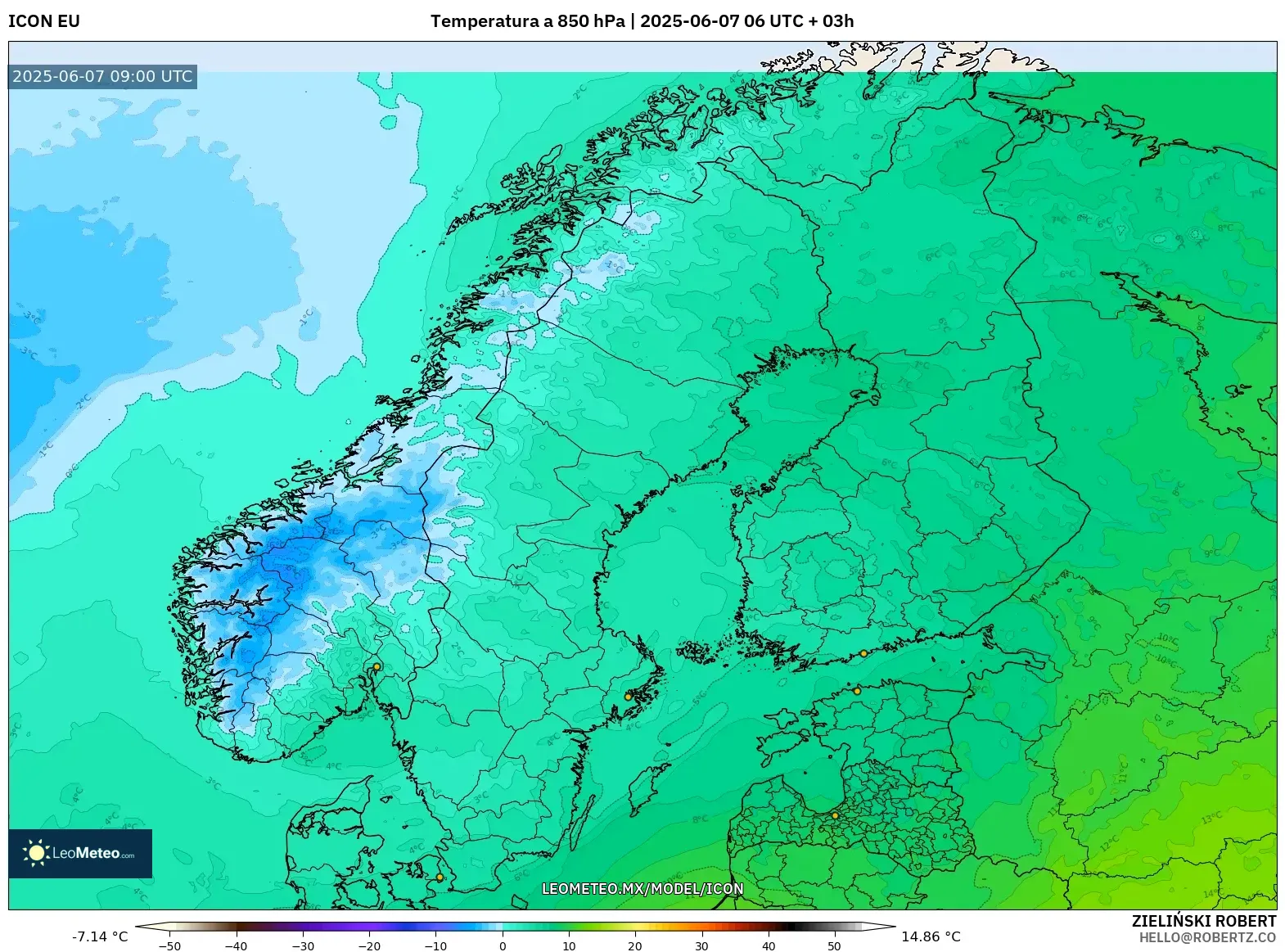 ICON model - Escandinavia, Temperatura a 850 hPa