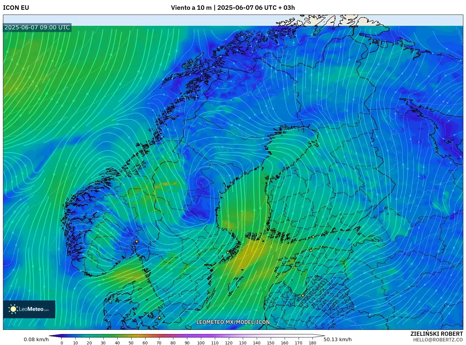 ICON model - Escandinavia, Viento a 10 m ICON model - Escandinavia, Viento a 10 m