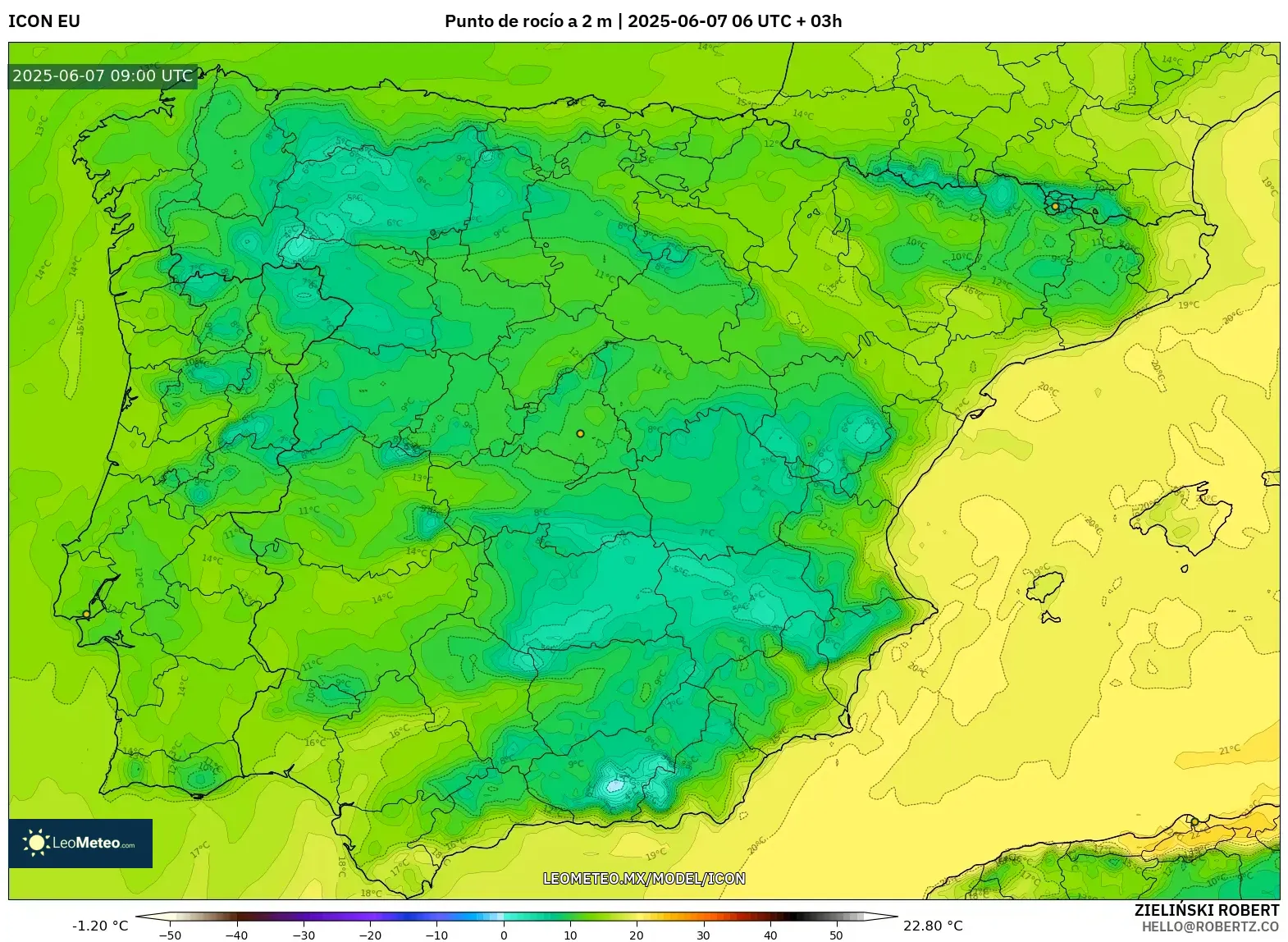 ICON model - España, Punto de rocío a 2 m