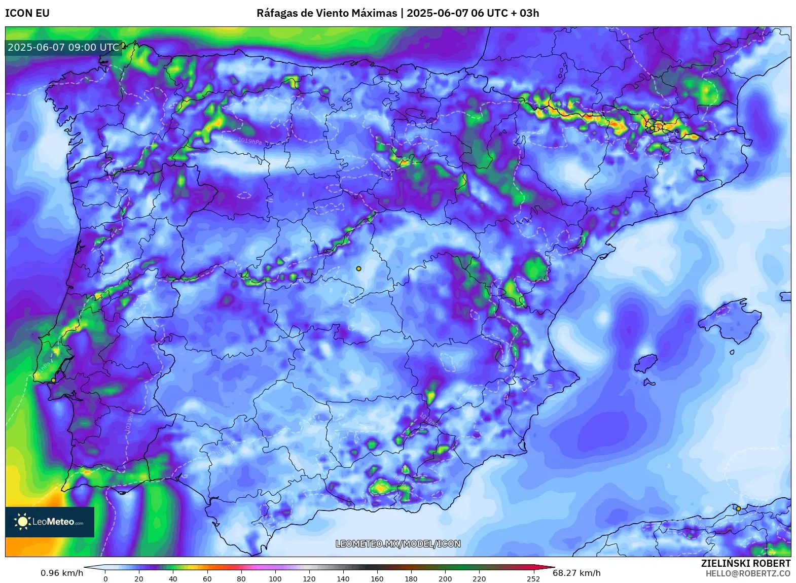 ICON model - España, Ráfagas de Viento Máximas ICON model - España, Ráfagas de Viento Máximas