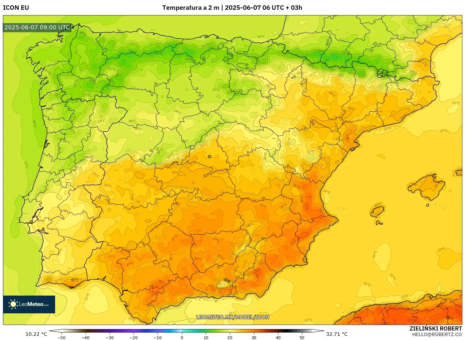 ICON model - España, Temperatura a 2 m