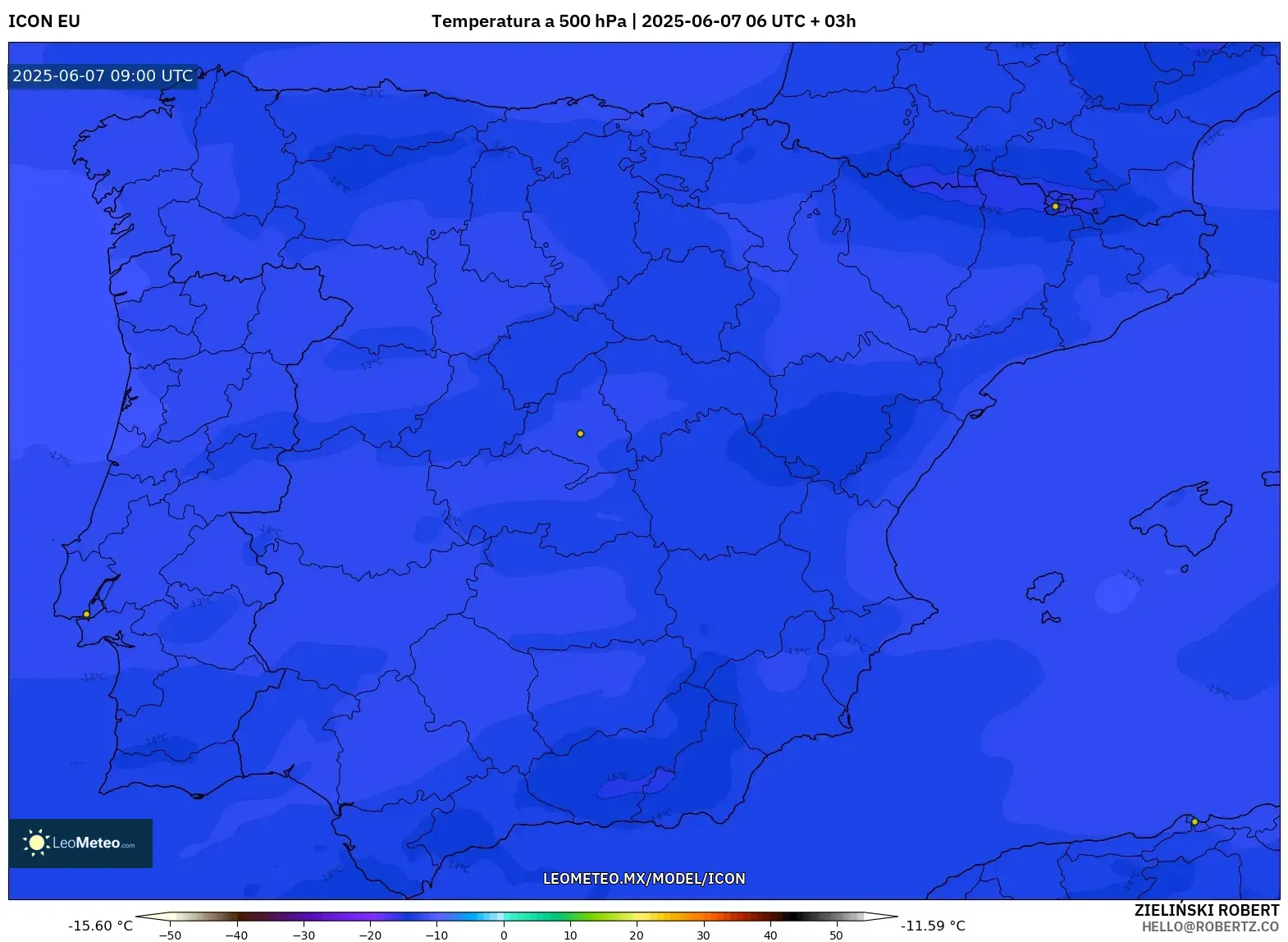 ICON model - España, Temperatura a 500 hPa ICON model - España, Temperatura a 500 hPa