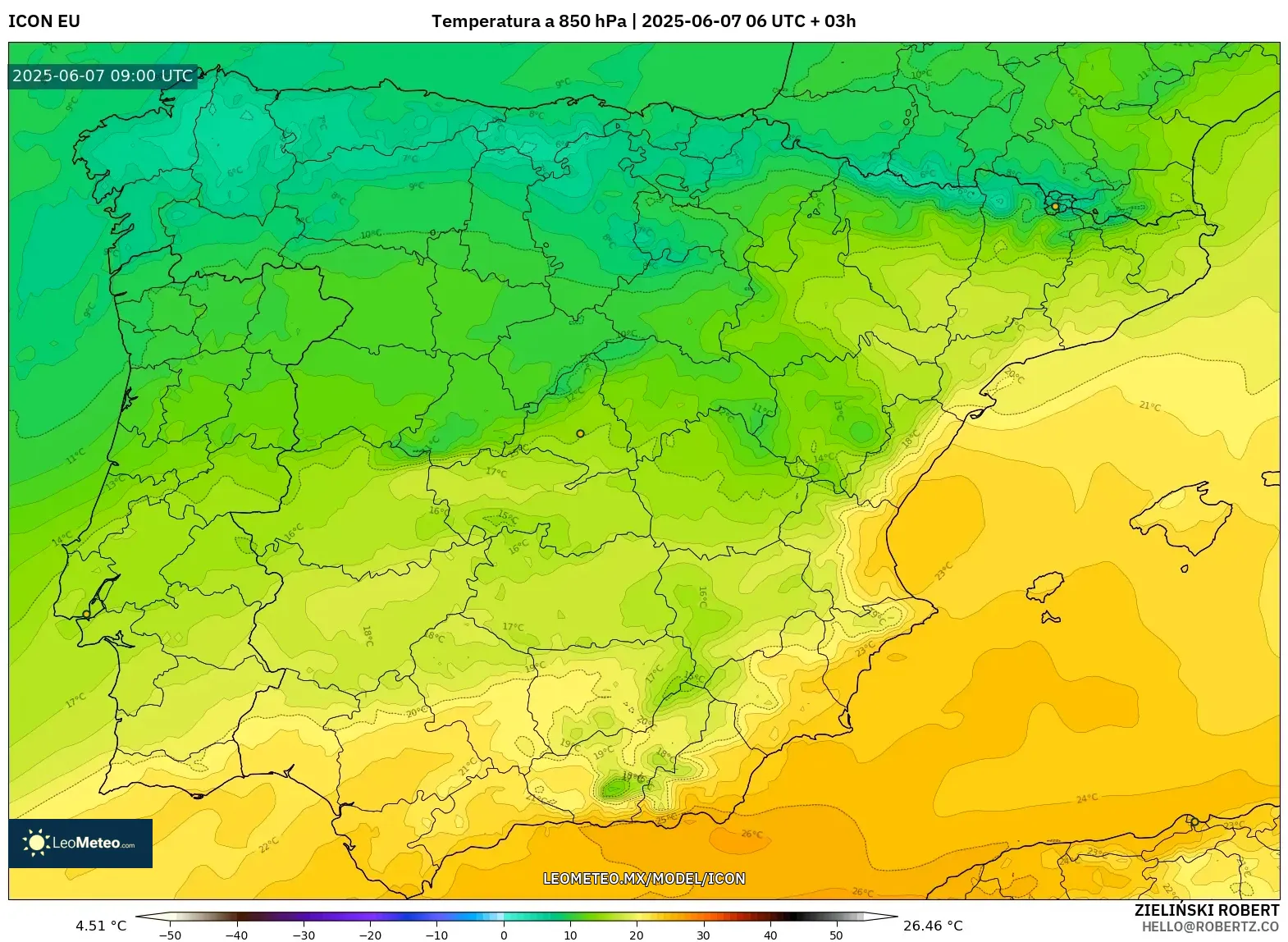 ICON model - España, Temperatura a 850 hPa