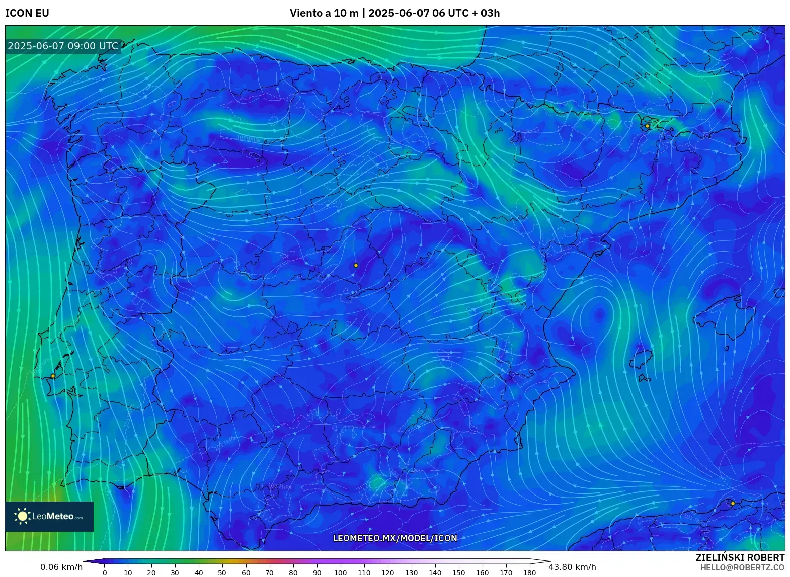 ICON model - España, Viento a 10 m ICON model - España, Viento a 10 m
