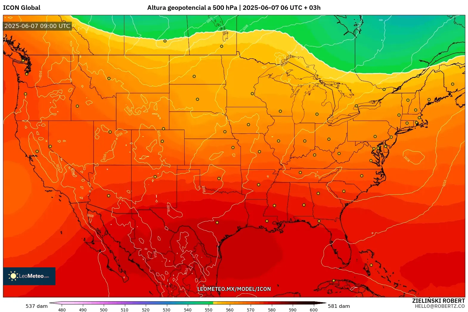ICON model - Estados Unidos, Altura geopotencial a 500 hPa ICON model - Estados Unidos, Altura geopotencial a 500 hPa