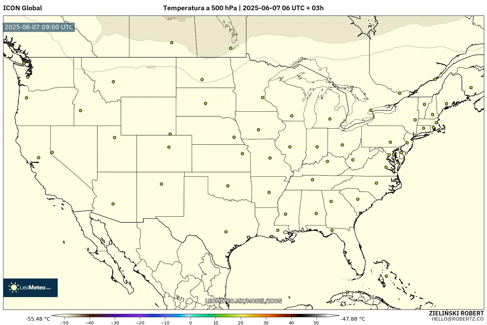 ICON model - Estados Unidos, Temperatura a 500 hPa ICON model - Estados Unidos, Temperatura a 500 hPa