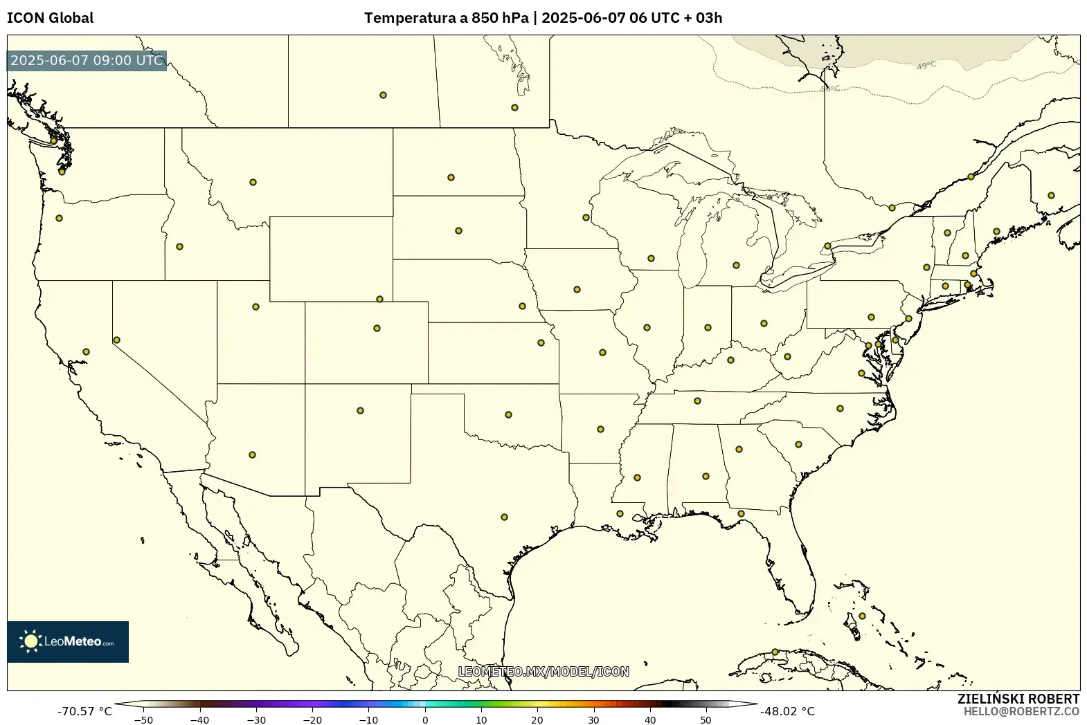 ICON model - Estados Unidos, Temperatura a 850 hPa ICON model - Estados Unidos, Temperatura a 850 hPa