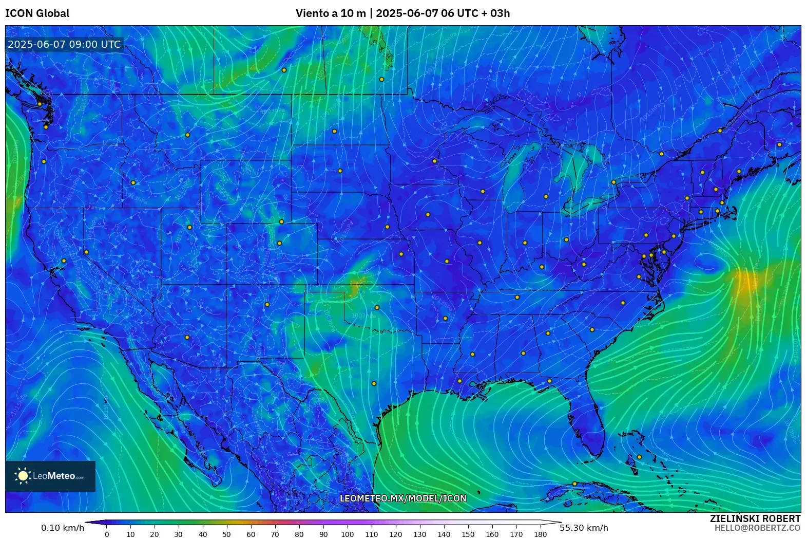 ICON model - Estados Unidos, Viento a 10 m ICON model - Estados Unidos, Viento a 10 m