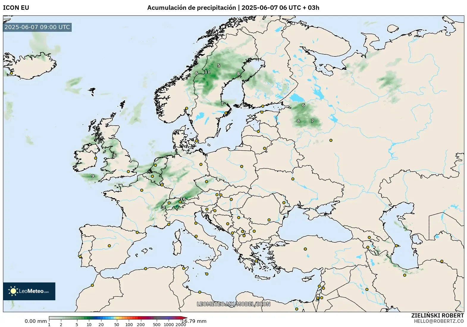ICON model - Europa, Acumulación de precipitación