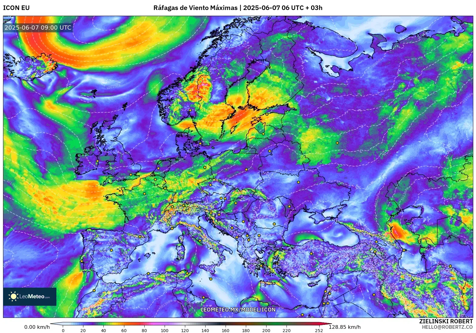 ICON model - Europa, Ráfagas de Viento Máximas
