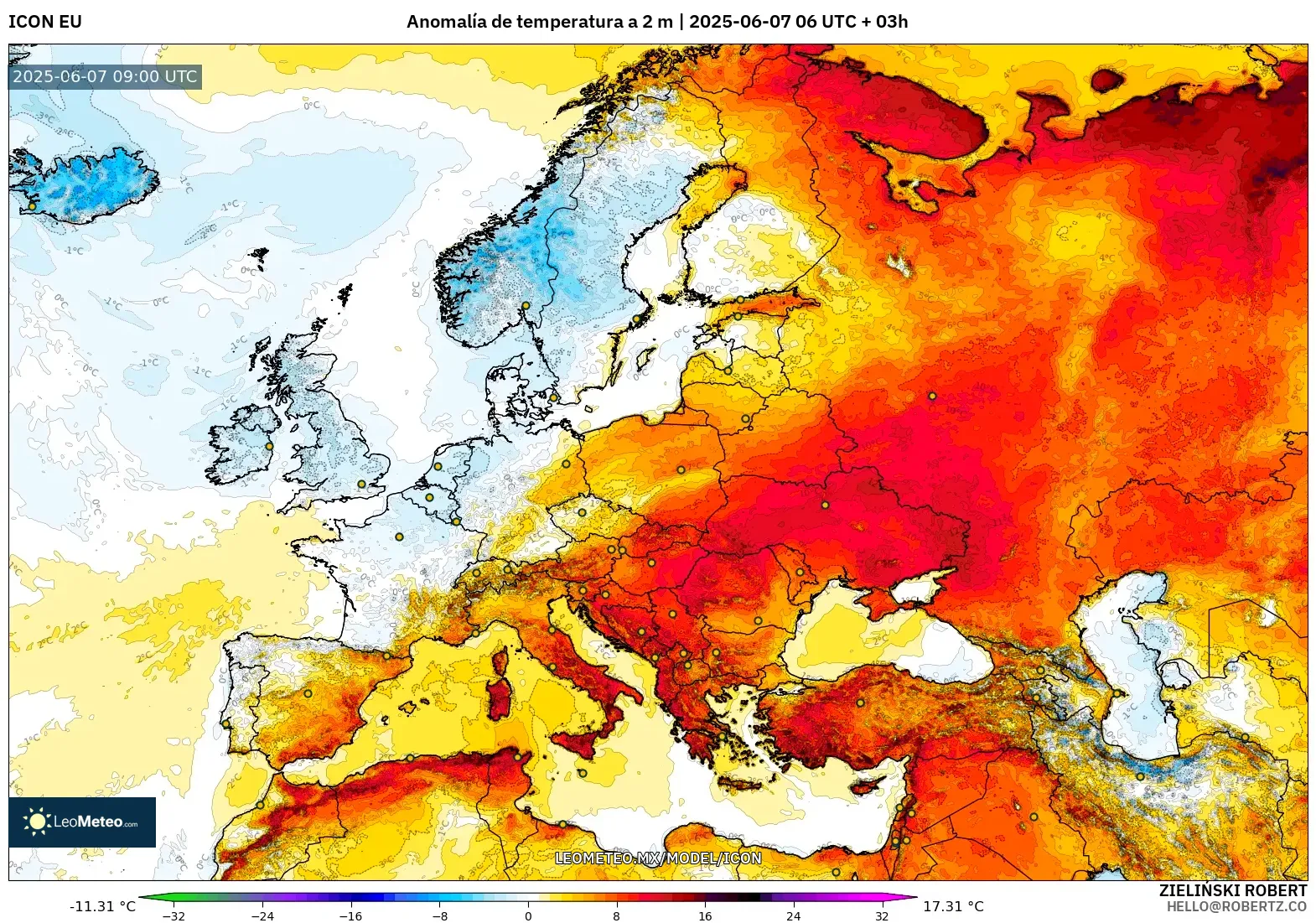 ICON model - Europa, Anomalía de temperatura a 2 m