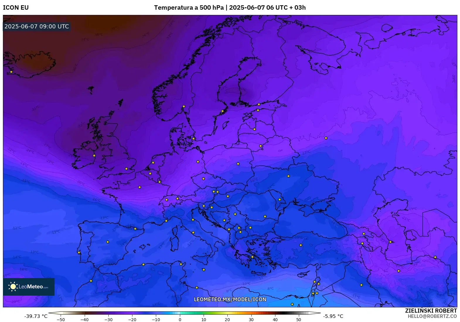 ICON model - Europa, Temperatura a 500 hPa