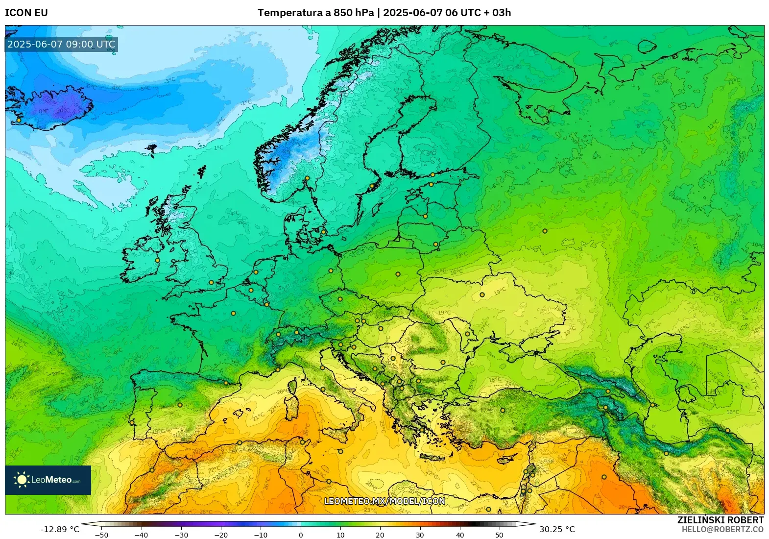 ICON model - Europa, Temperatura a 850 hPa