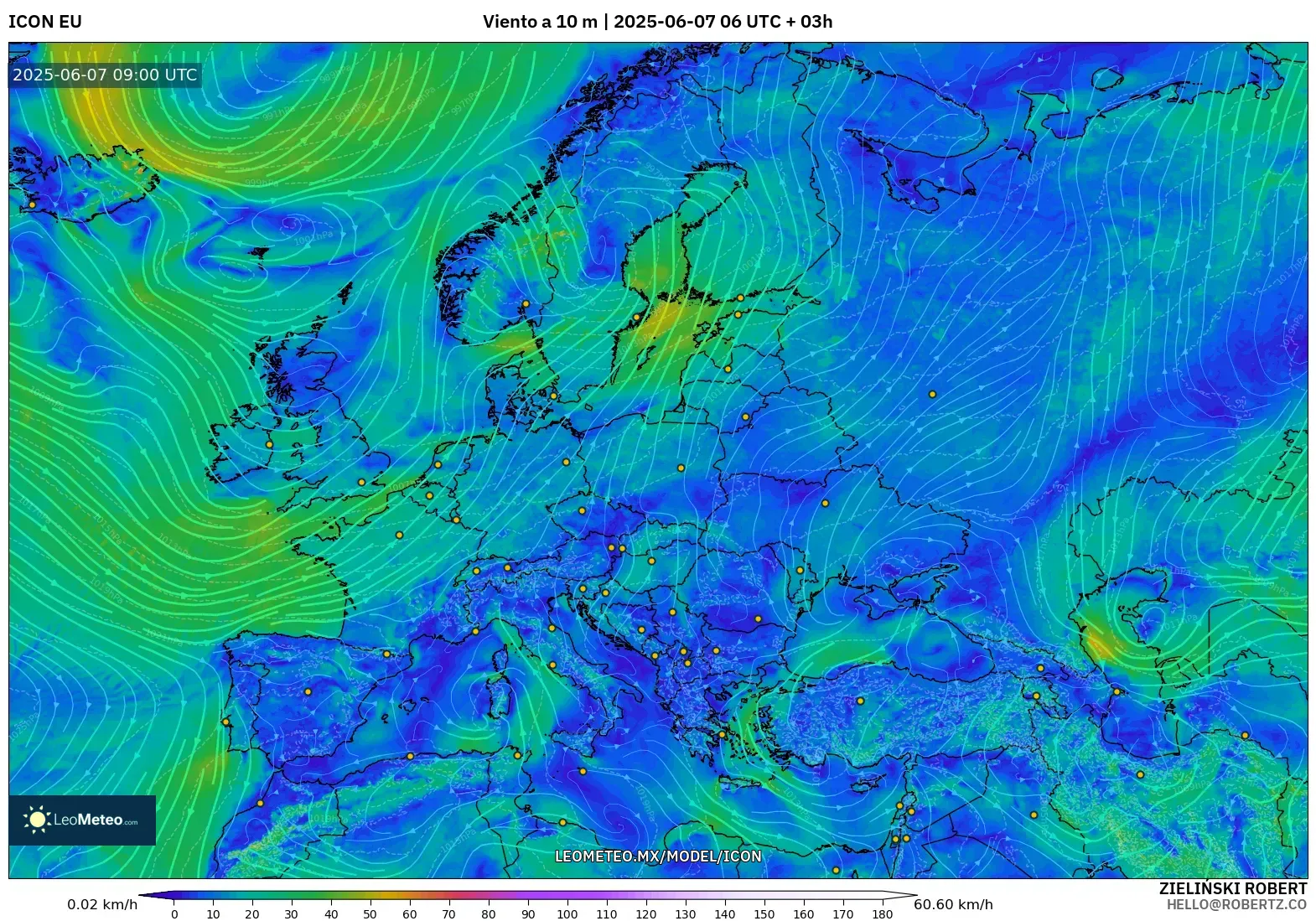 ICON model - Europa, Viento a 10 m