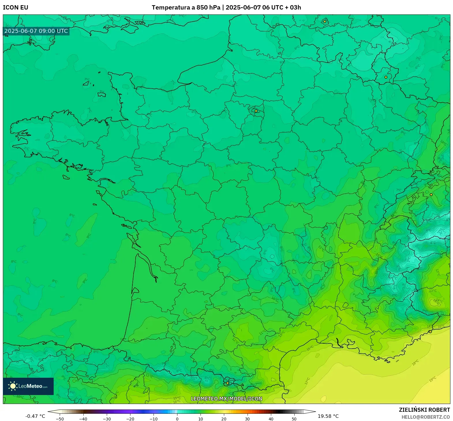 ICON model - Francia, Temperatura a 850 hPa