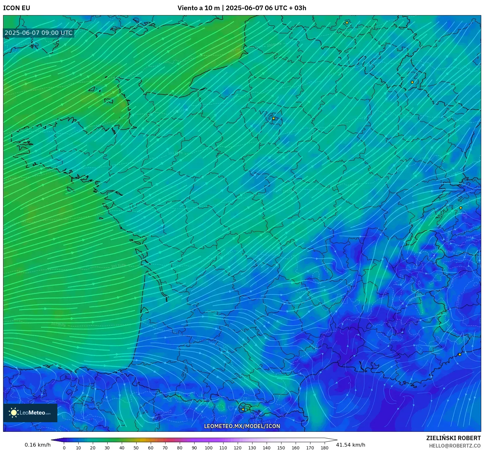 ICON model - Francia, Viento a 10 m ICON model - Francia, Viento a 10 m