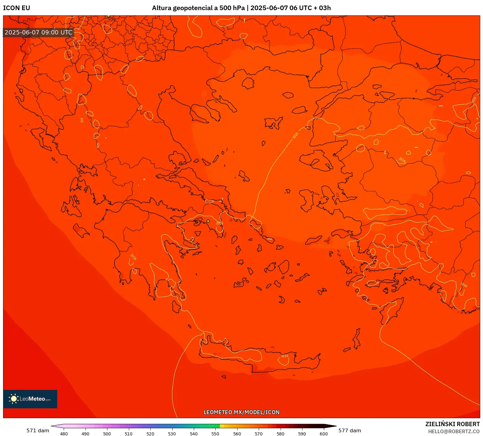 ICON model - Grecia, Altura geopotencial a 500 hPa