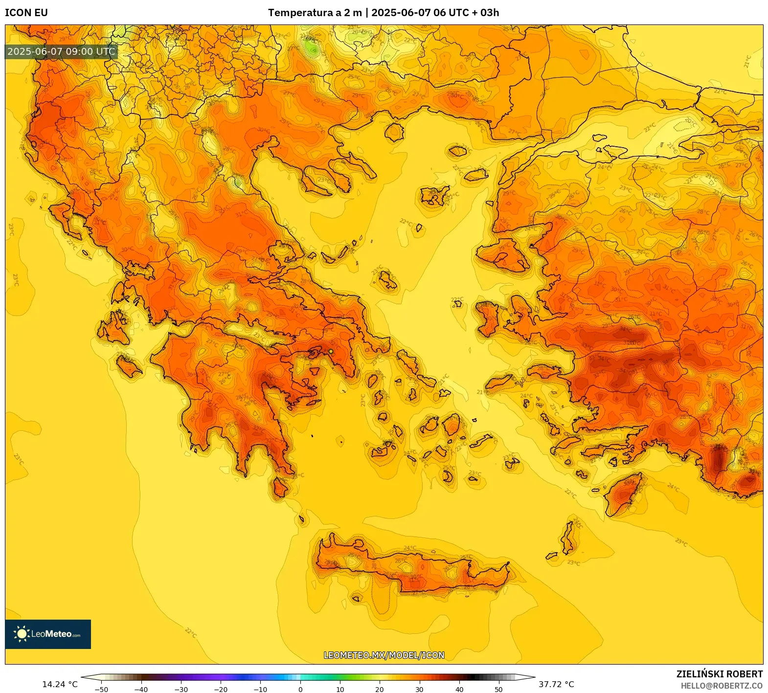 ICON model - Grecia, Temperatura a 2 m