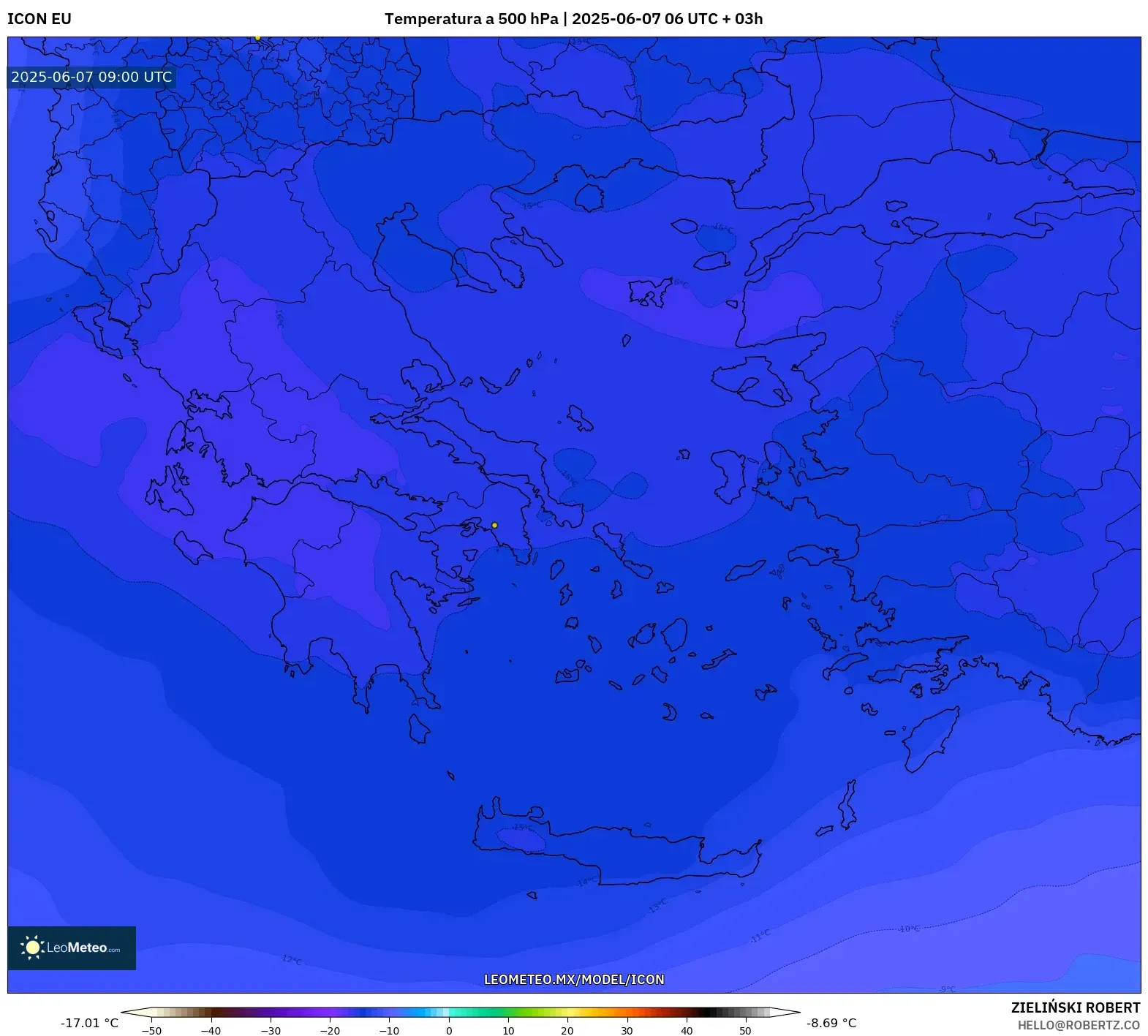 ICON model - Grecia, Temperatura a 500 hPa ICON model - Grecia, Temperatura a 500 hPa
