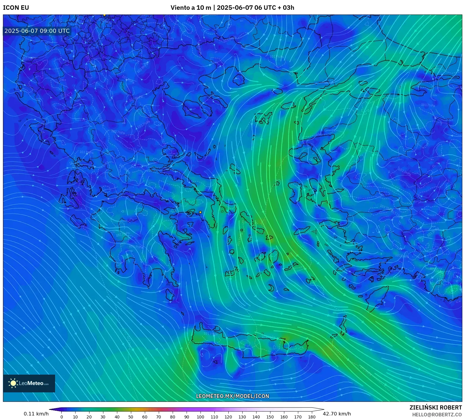 ICON model - Grecia, Viento a 10 m ICON model - Grecia, Viento a 10 m