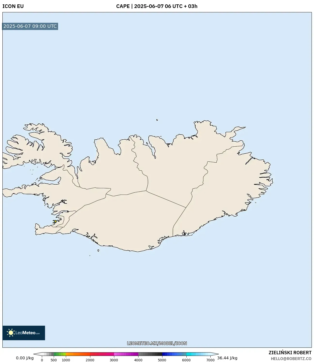 ICON model - Islandia, CAPE ICON model - Islandia, CAPE