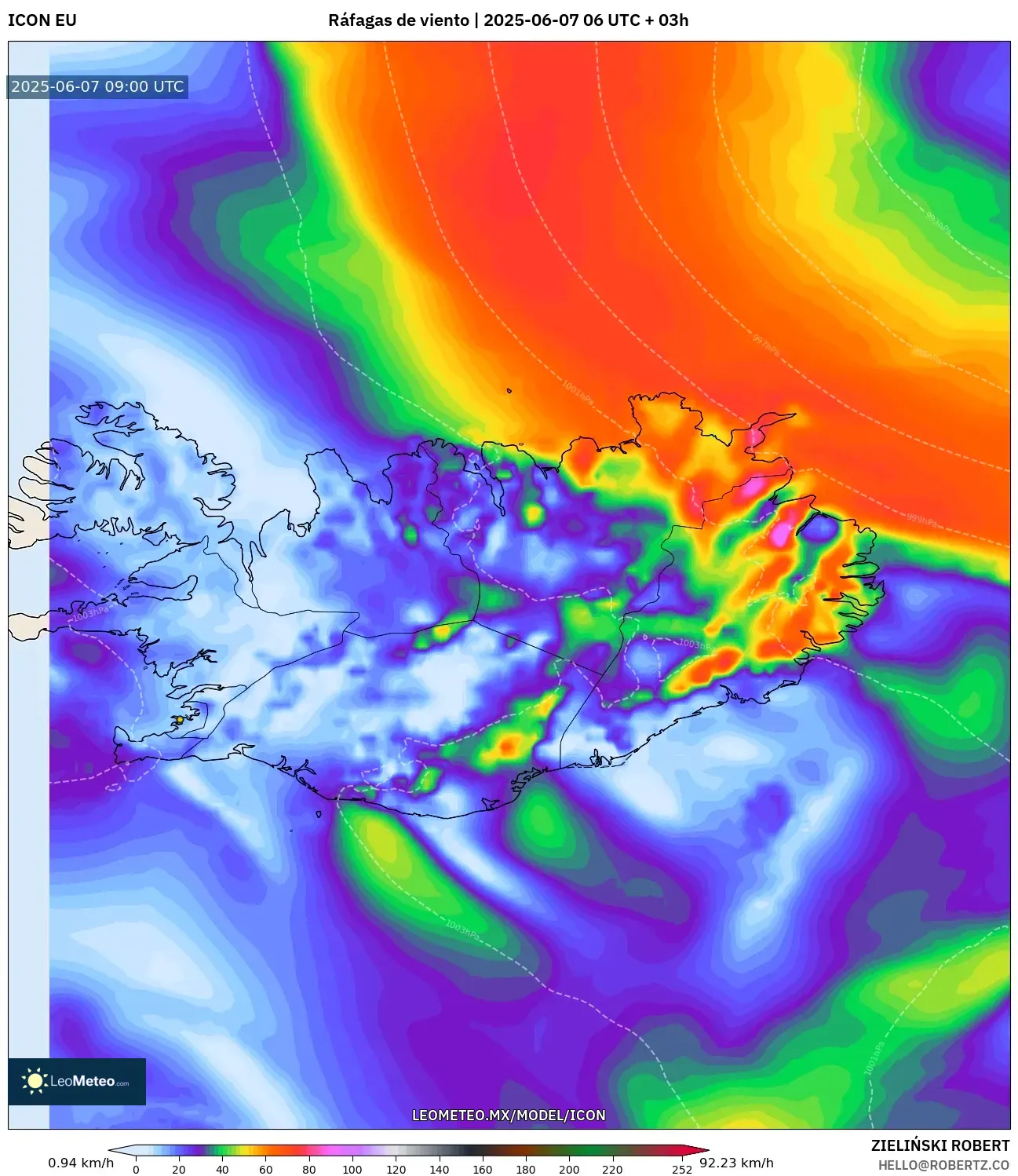 ICON model - Islandia, Ráfagas de viento ICON model - Islandia, Ráfagas de viento