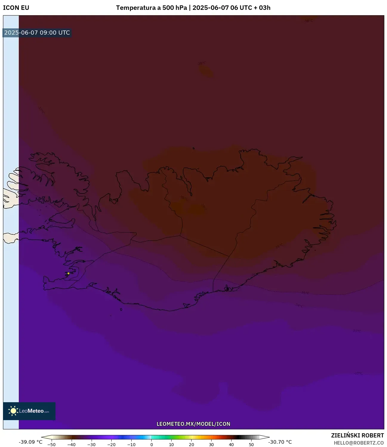 ICON model - Islandia, Temperatura a 500 hPa ICON model - Islandia, Temperatura a 500 hPa