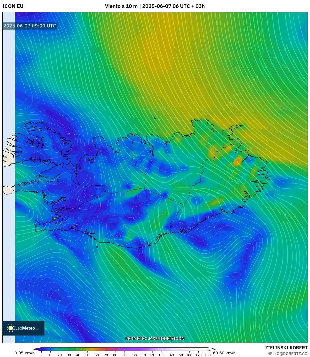 ICON model - Islandia, Viento a 10 m ICON model - Islandia, Viento a 10 m