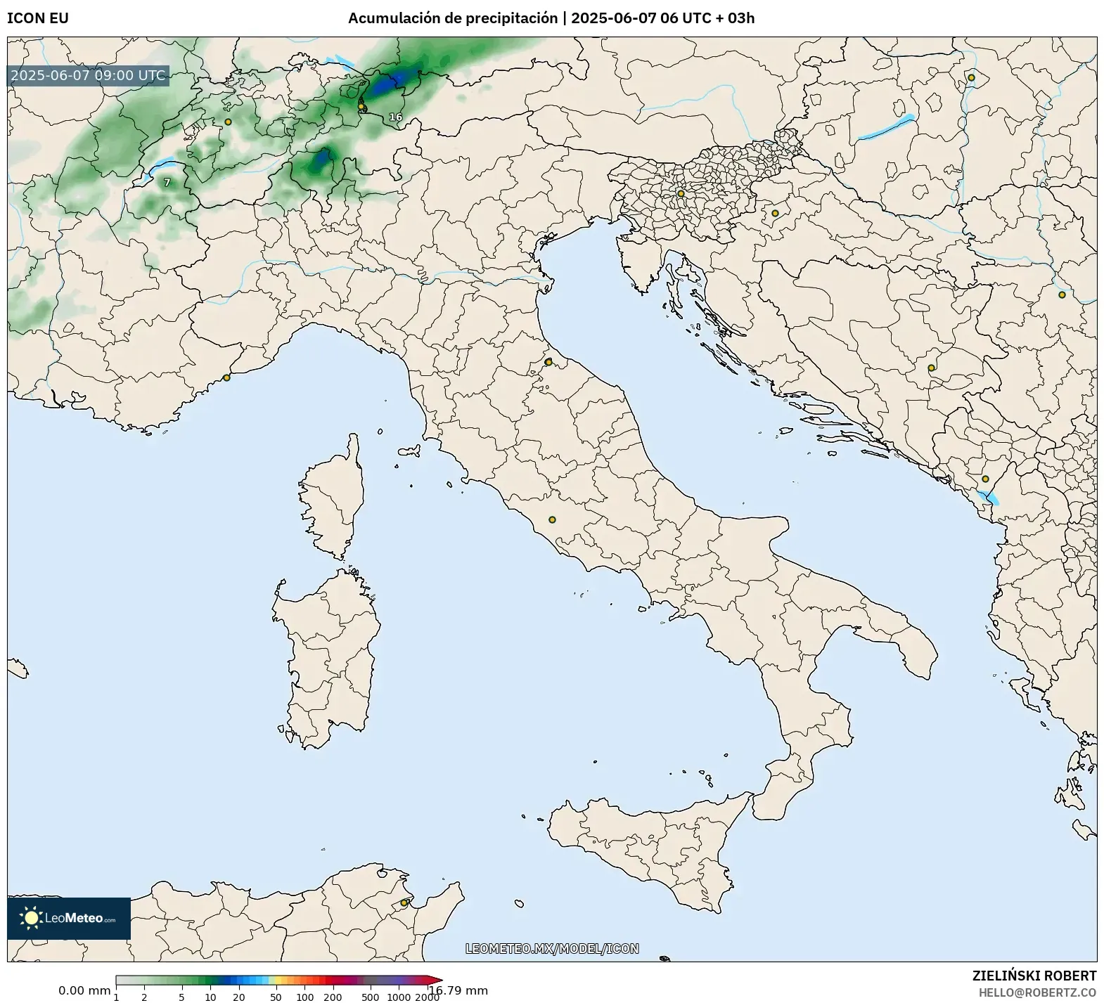 ICON model - Italia, Acumulación de precipitación ICON model - Italia, Acumulación de precipitación