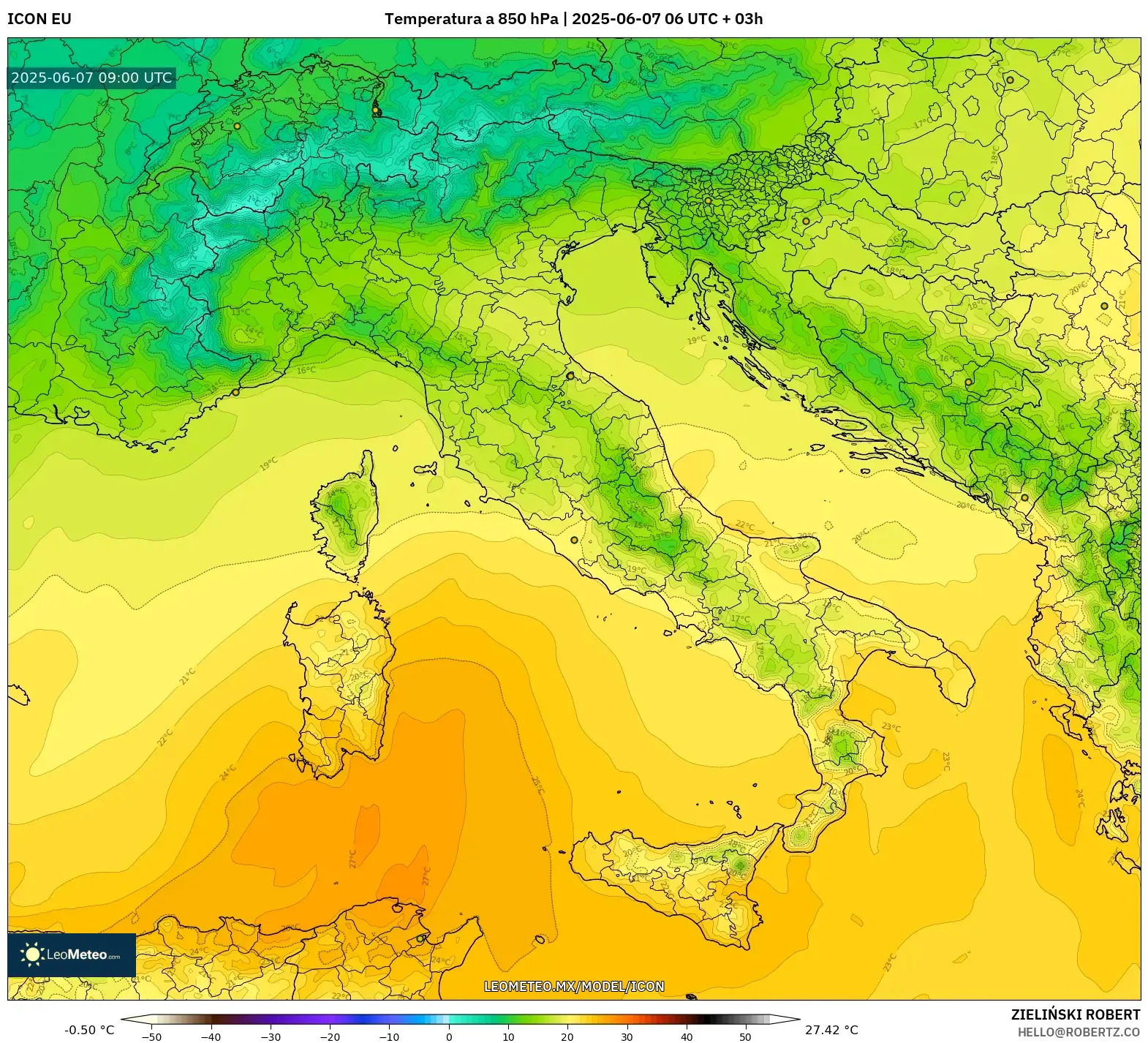 ICON model - Italia, Temperatura a 850 hPa
