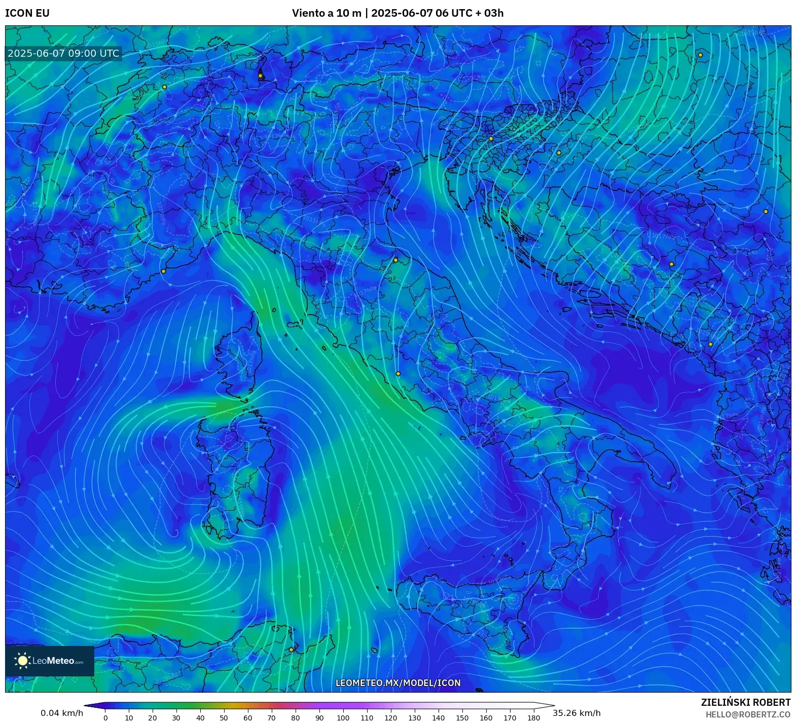 ICON model - Italia, Viento a 10 m ICON model - Italia, Viento a 10 m