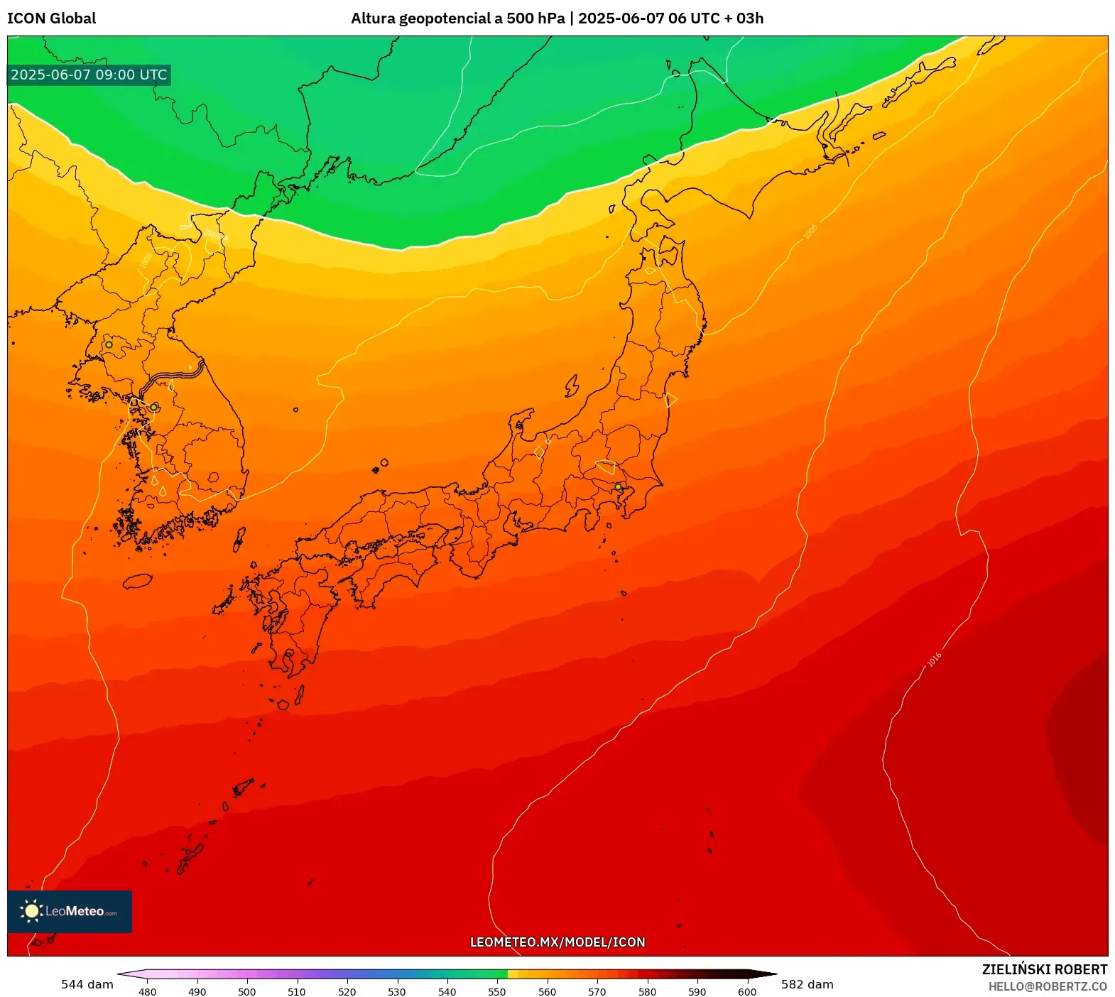 ICON model - Japón, Altura geopotencial a 500 hPa ICON model - Japón, Altura geopotencial a 500 hPa