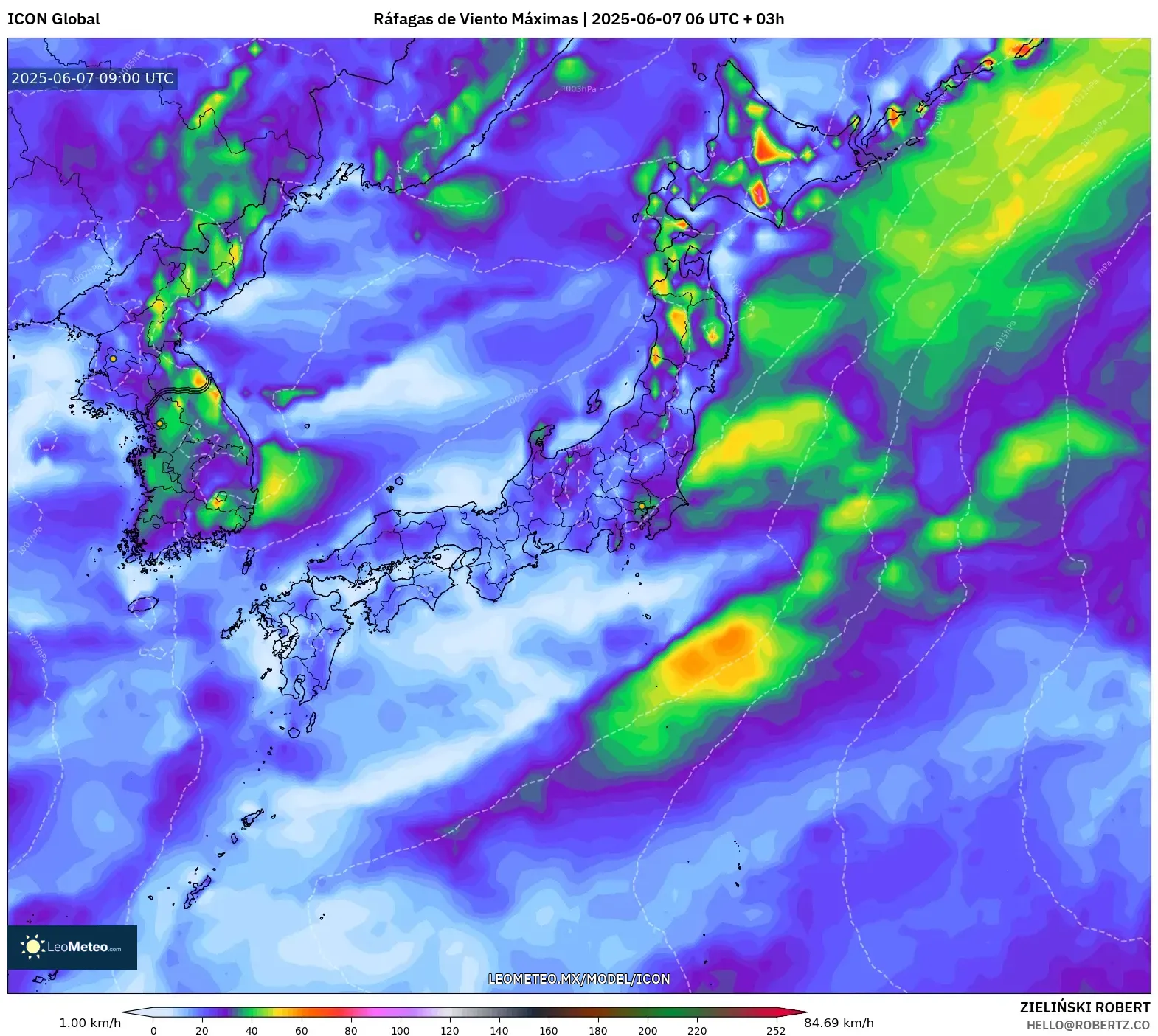 ICON model - Japón, Ráfagas de Viento Máximas ICON model - Japón, Ráfagas de Viento Máximas