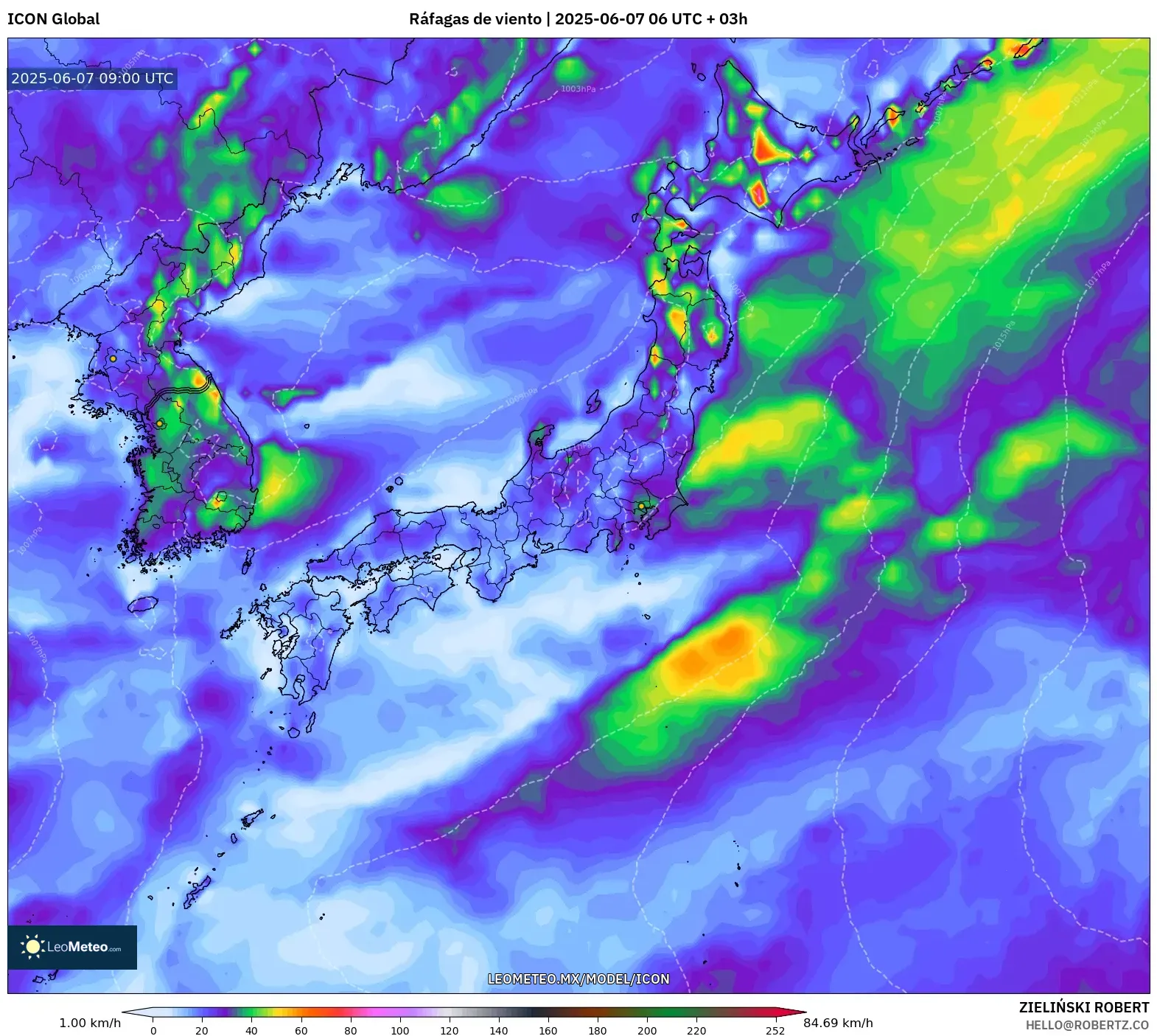 ICON model - Japón, Ráfagas de viento