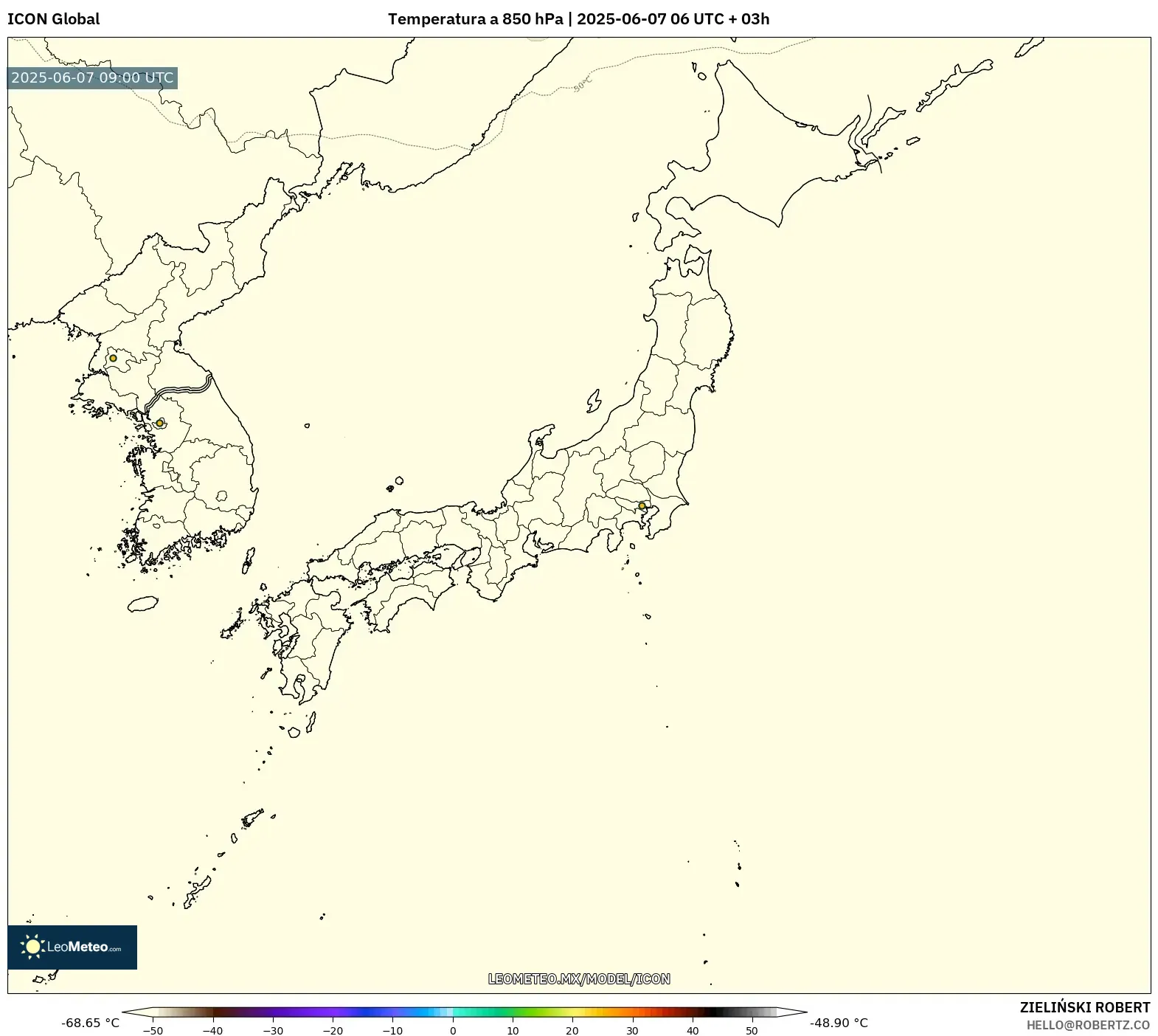 ICON model - Japón, Temperatura a 850 hPa