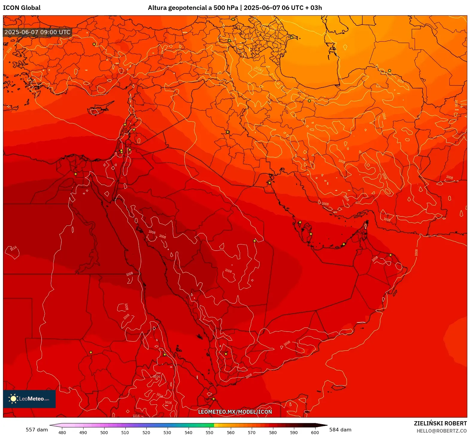 ICON model - Oriente Medio, Altura geopotencial a 500 hPa