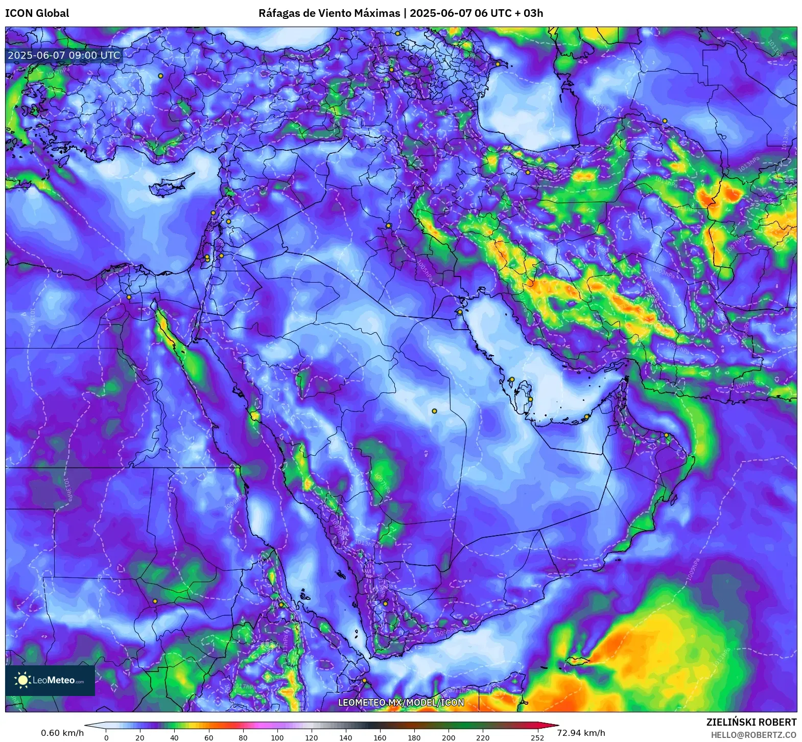 ICON model - Oriente Medio, Ráfagas de Viento Máximas ICON model - Oriente Medio, Ráfagas de Viento Máximas