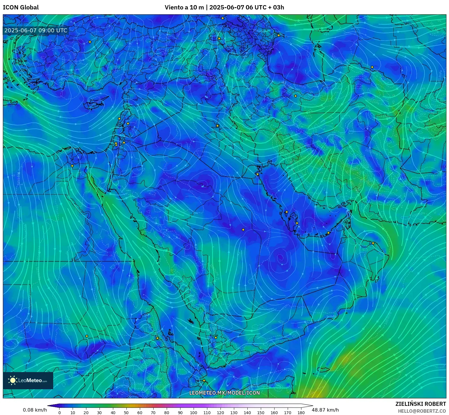 ICON model - Oriente Medio, Viento a 10 m ICON model - Oriente Medio, Viento a 10 m