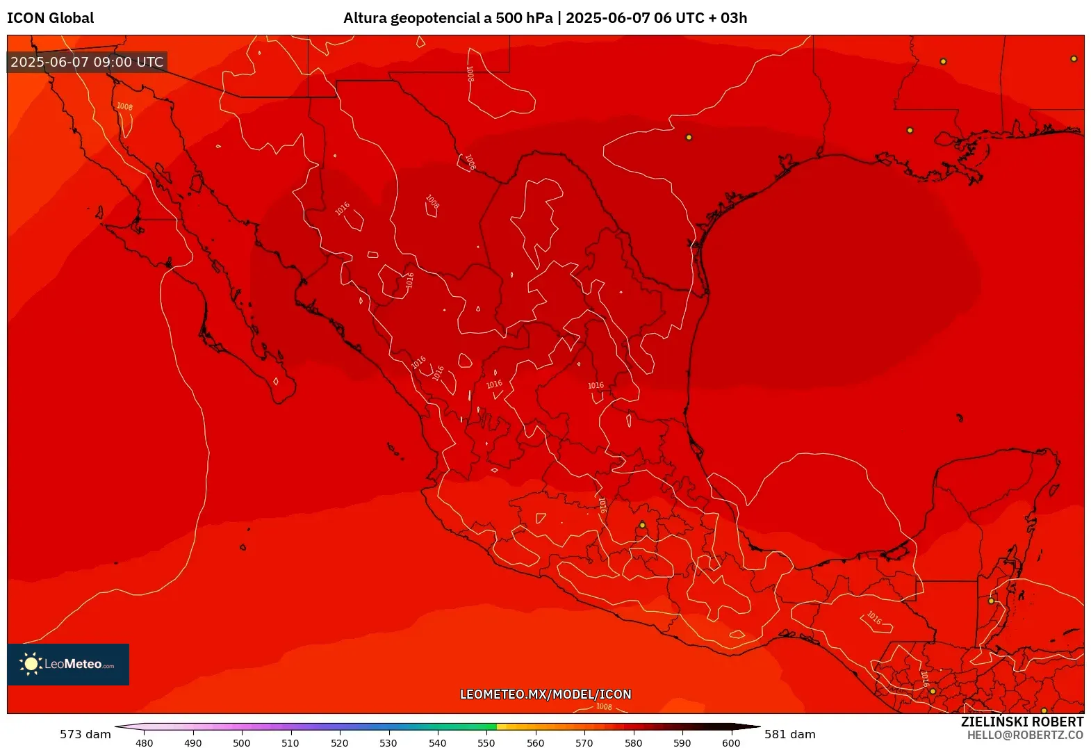 ICON model - México, Altura geopotencial a 500 hPa ICON model - México, Altura geopotencial a 500 hPa