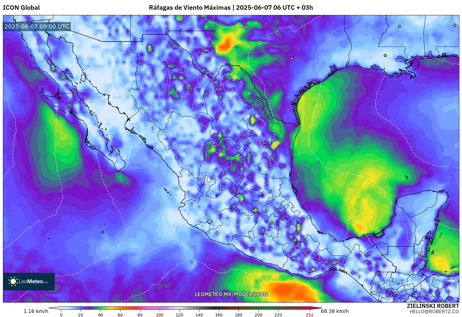ICON model - México, Ráfagas de Viento Máximas