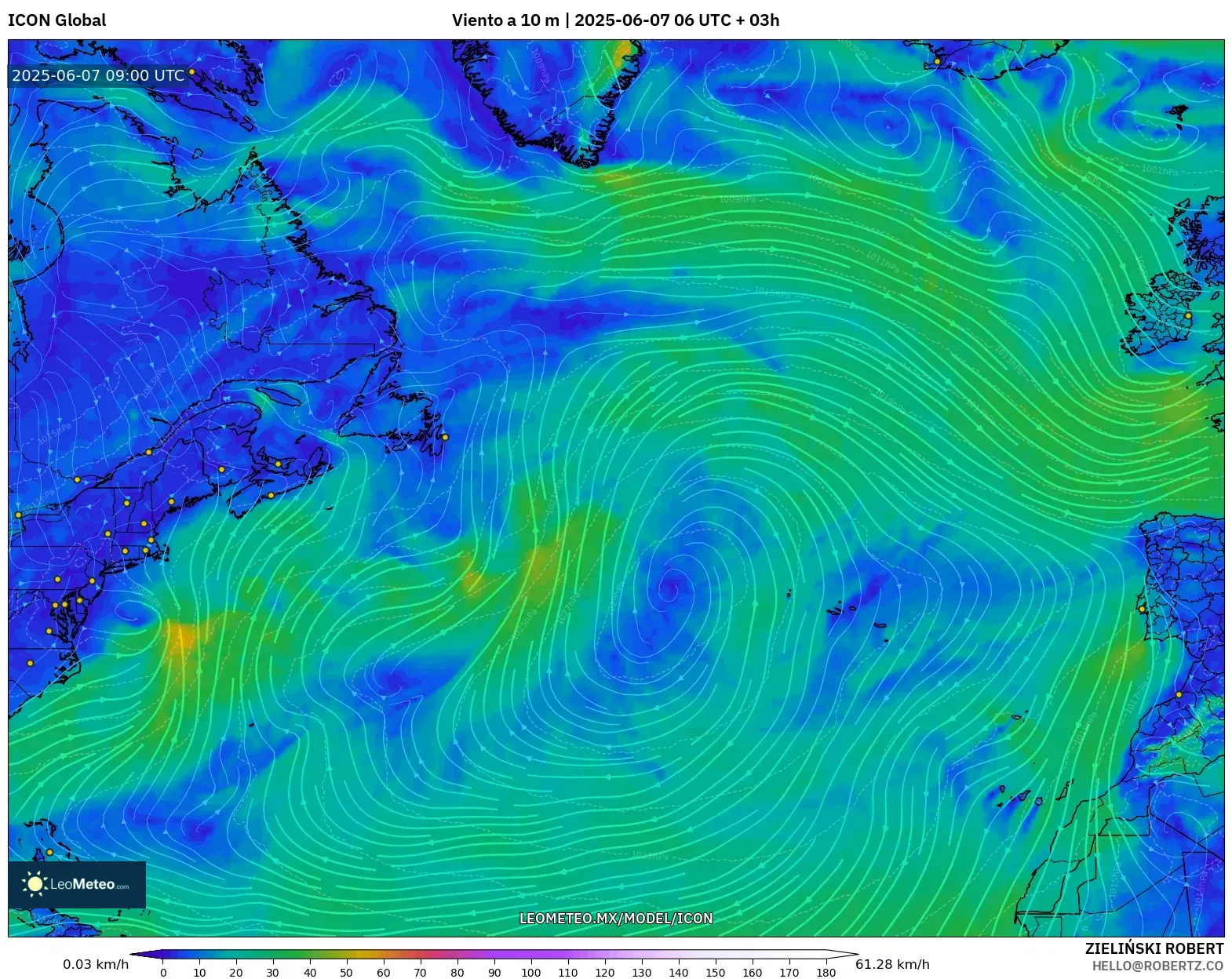 ICON model - Norte Atlántico, Viento a 10 m ICON model - Norte Atlántico, Viento a 10 m