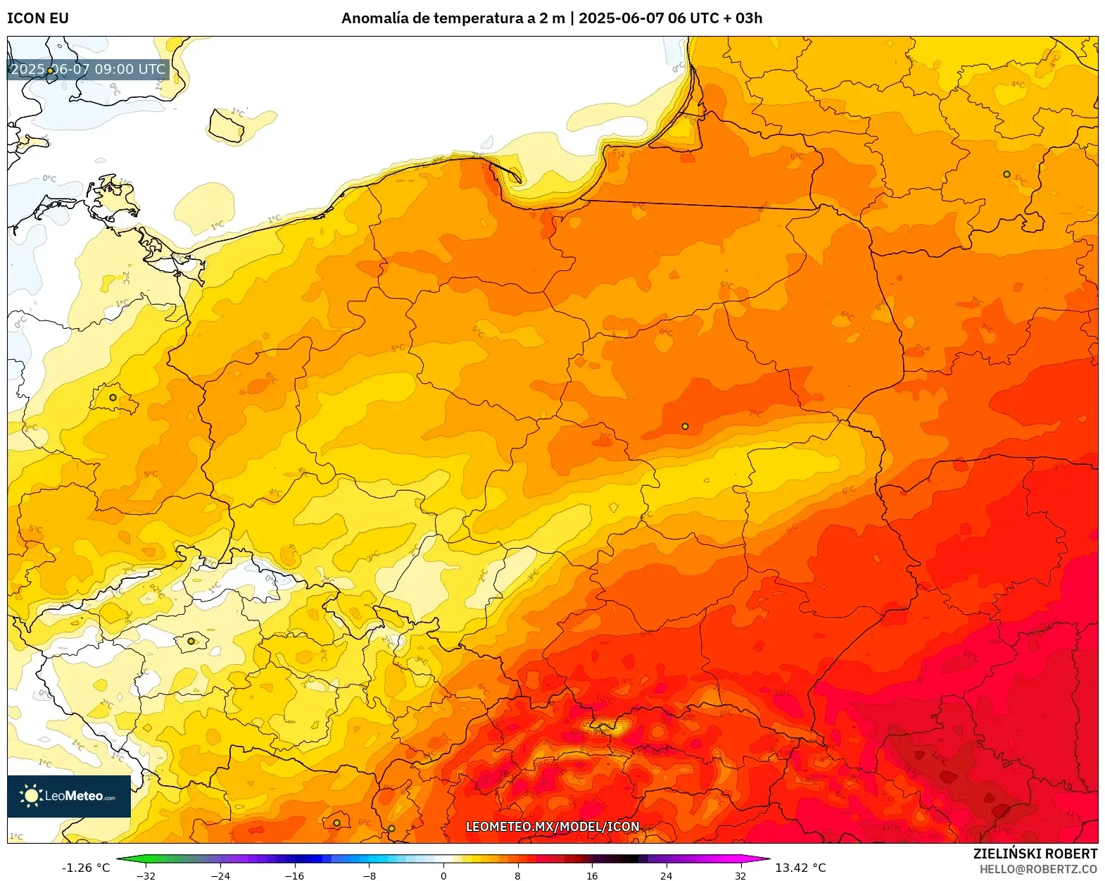 ICON model - Polonia, Anomalía de temperatura a 2 m